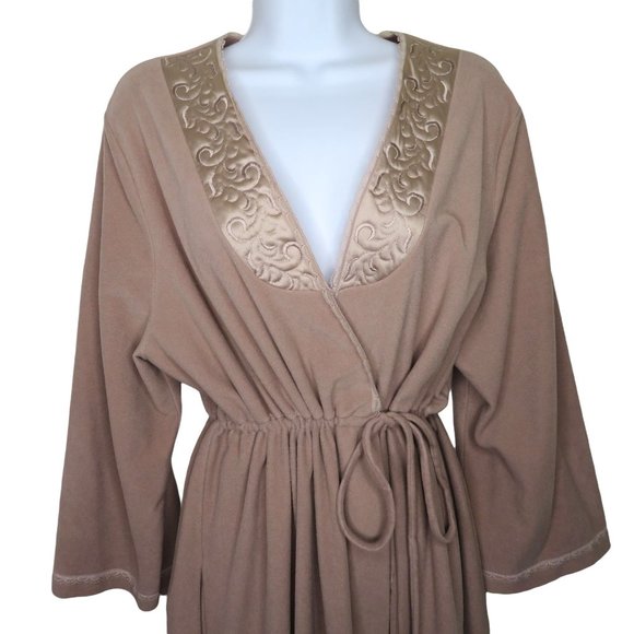 Vintage 70s Full Length Bath Robe M Brown Quilted Neckline Tie Waist USA Made - Picture 2 of 12